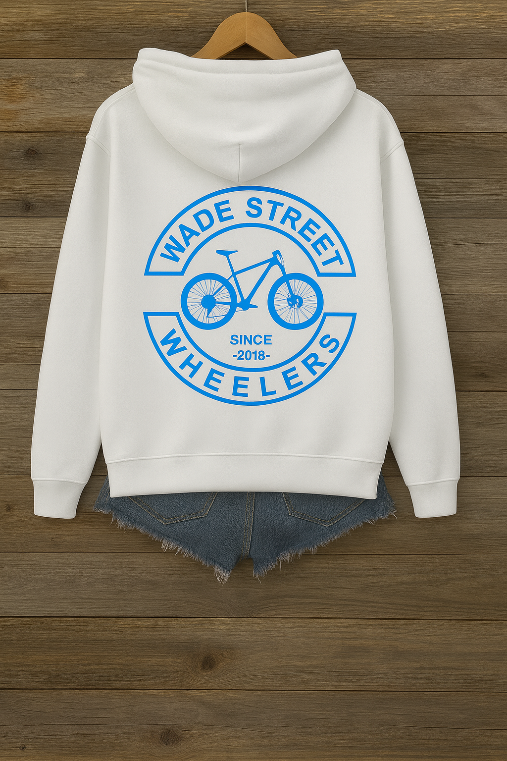 Artic white and bright blue hoodie