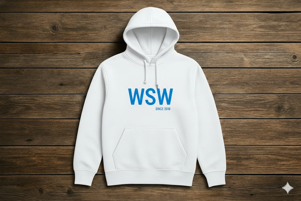 Artic white and bright blue hoodie